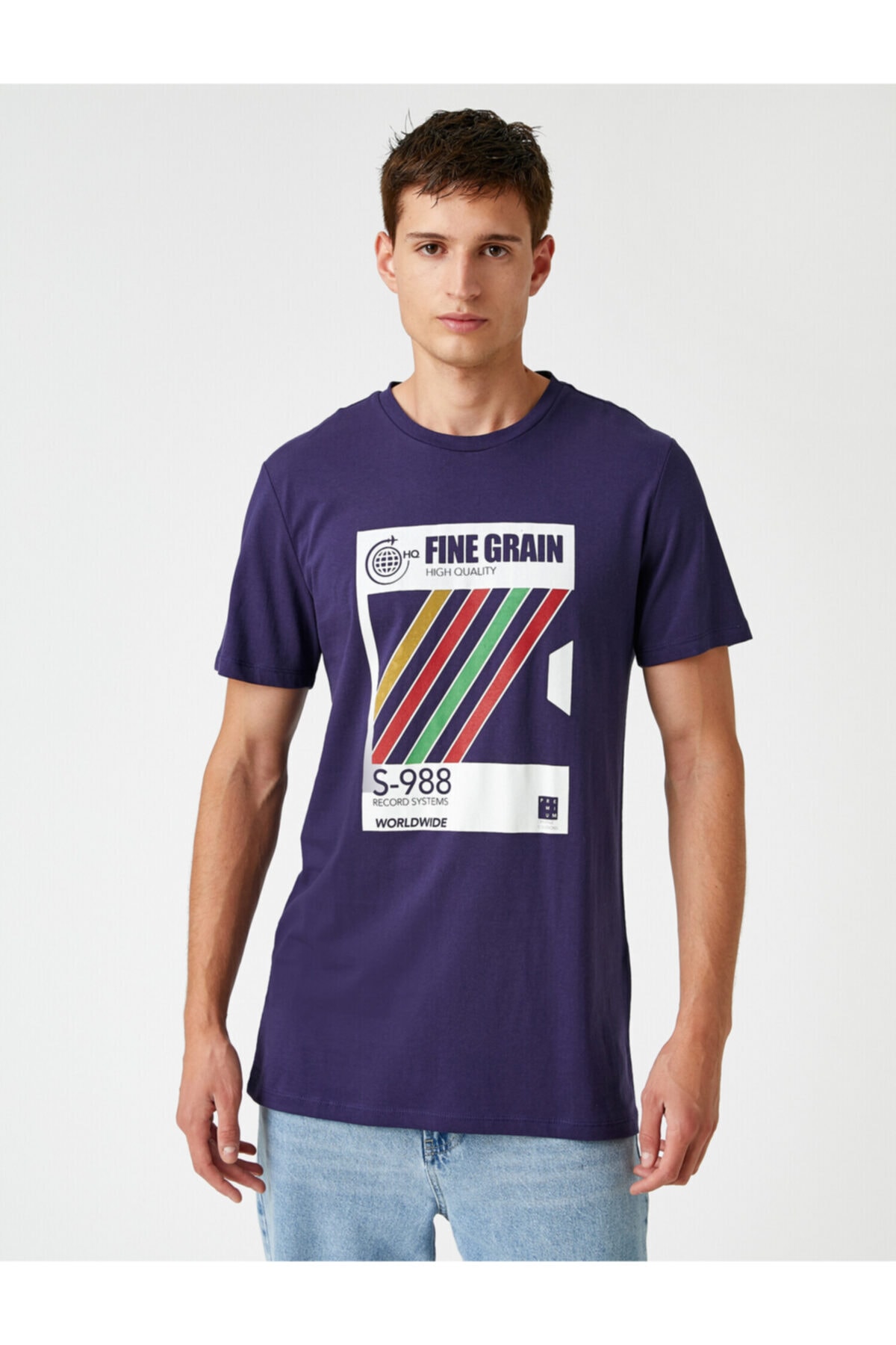 تیشرت مردانه آبی سرمه ای کوتون | 1YAM11107HK اورجینال - تصویر 3
