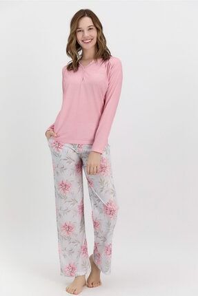 Çiçekli Açık Pembe Kadın Pijama Takımı PC8114-S