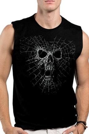 Erkek Siyah Örümcek Kurukafa Kesik Kol | Kolsuz T-shirt | Atlet 1M1SM407AS