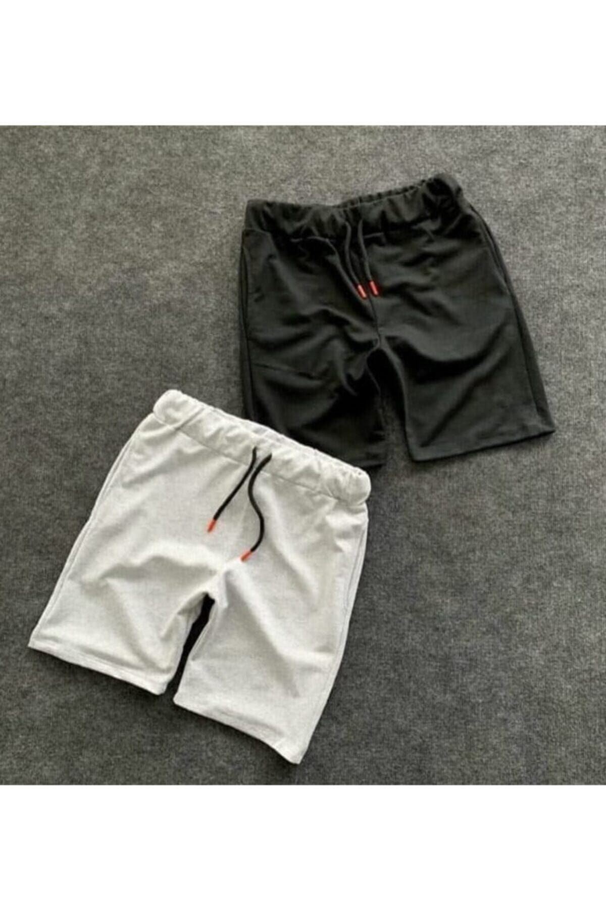 NewCabin Unisex Slim Fit Gri Siyah Pamuklu Yazlık Şort 2'li