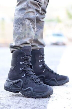 P1490ns Erkek Siyah Deri Bağcıklı Askeri Bot Ayakkabı Ş. A. P1490NS