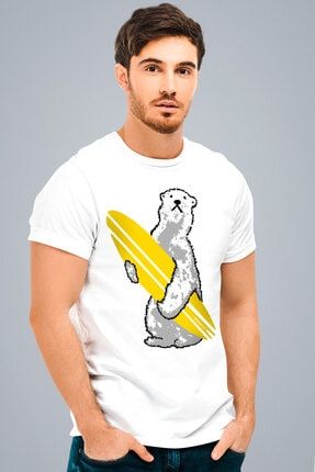 Erkek Beyaz Kutup Sörfü Kısa Kollu T-shirt 1M1BM401FB