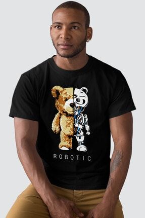 Erkek Siyah Robot Ayı Kısa Kollu T-shirt 1M1BM408FS