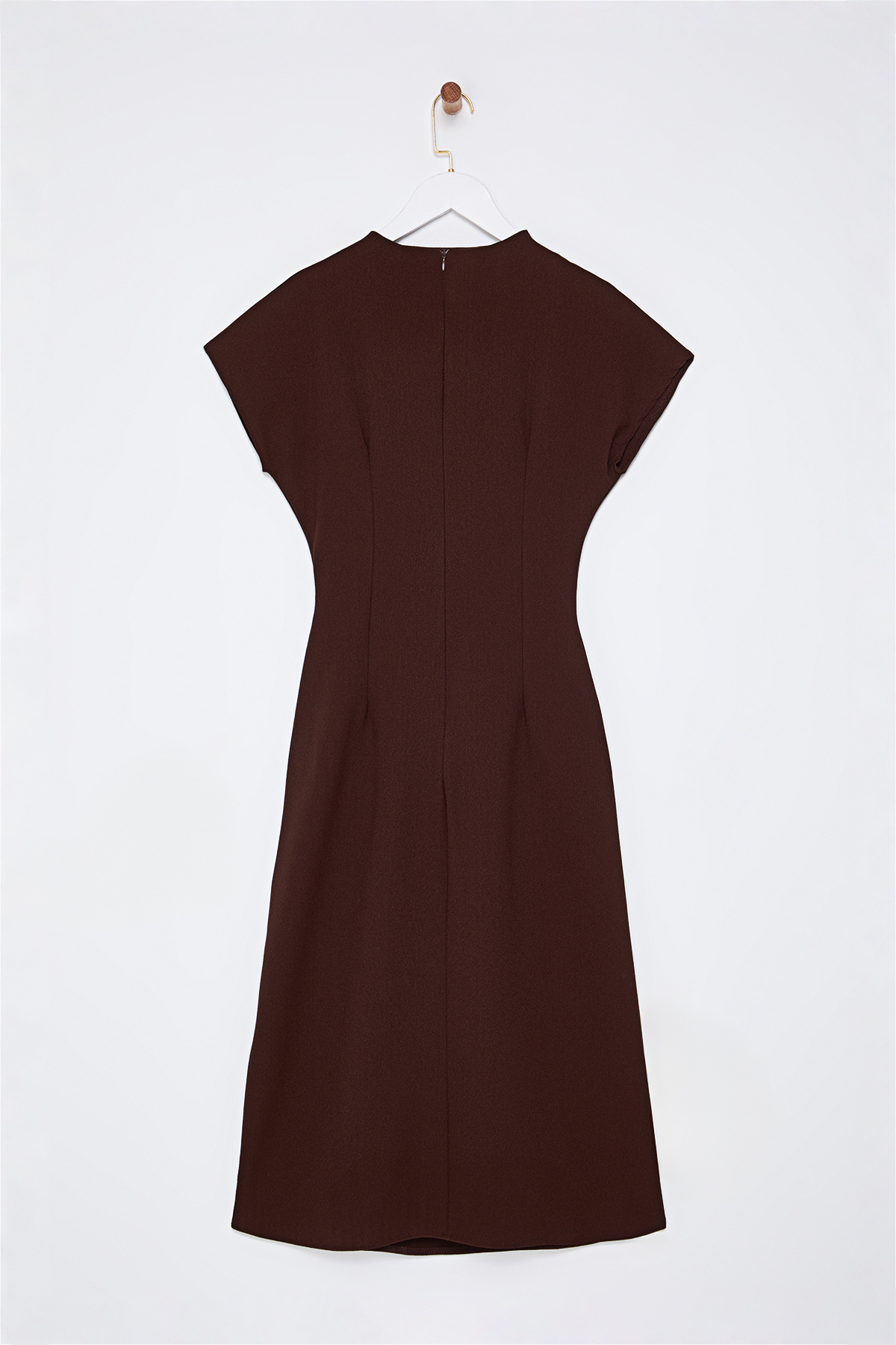 Trendyol Collection-Hnědé Á-čkové Šaty s Degaje Límcem z Midi Krepu TWOAW25EL00393 7
