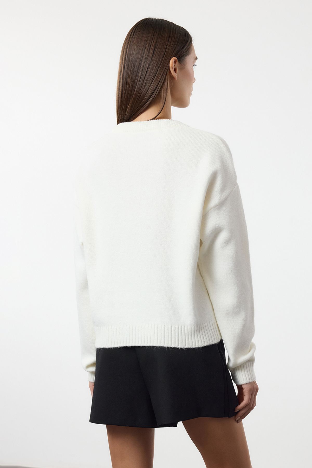 Trendyolmilla  Ekru Kurdele Desenli Triko Kazak TWOAW25KZ00386 - Görsel 5