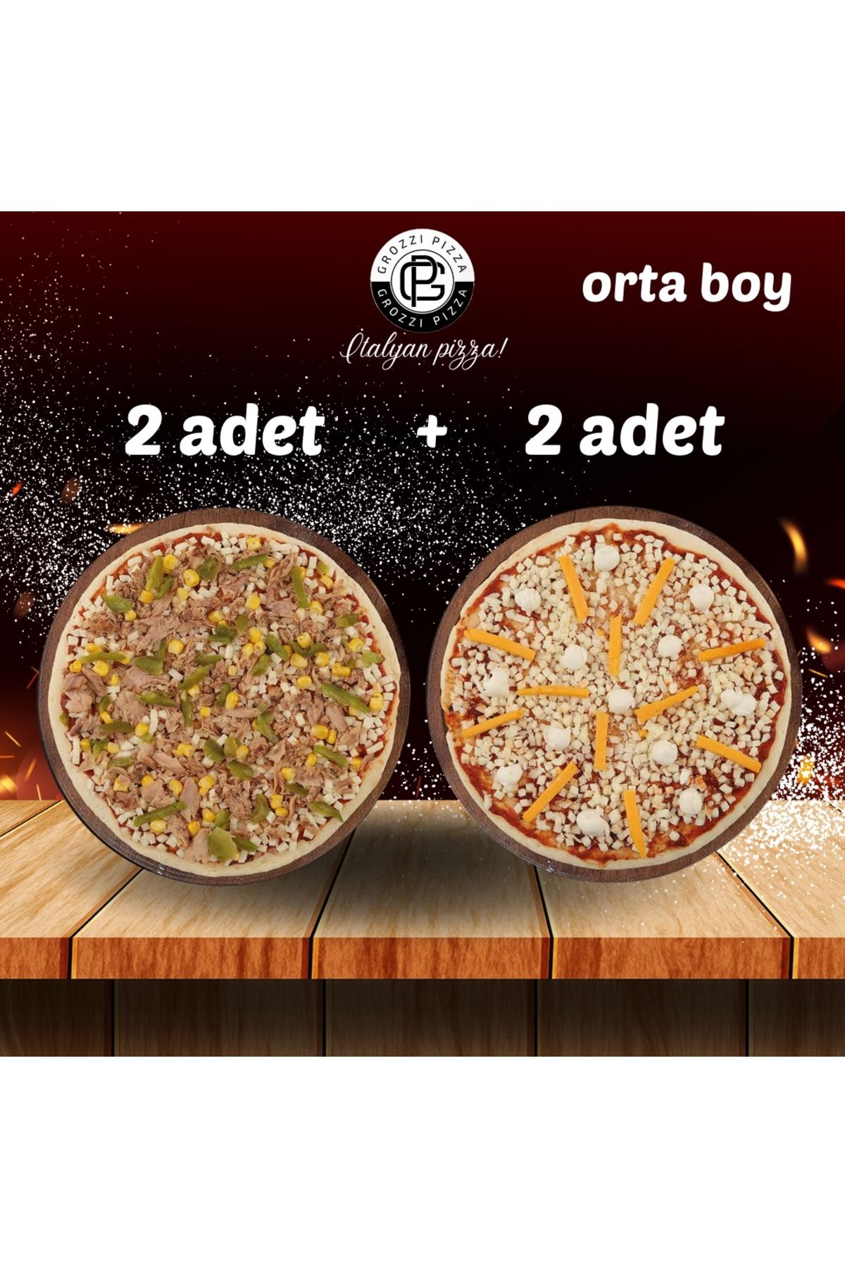 GROZZI Ton Balıklı Pizza 2 Adet 780 gram, Üç Peynirli Pizza 2 Adet 690 gram