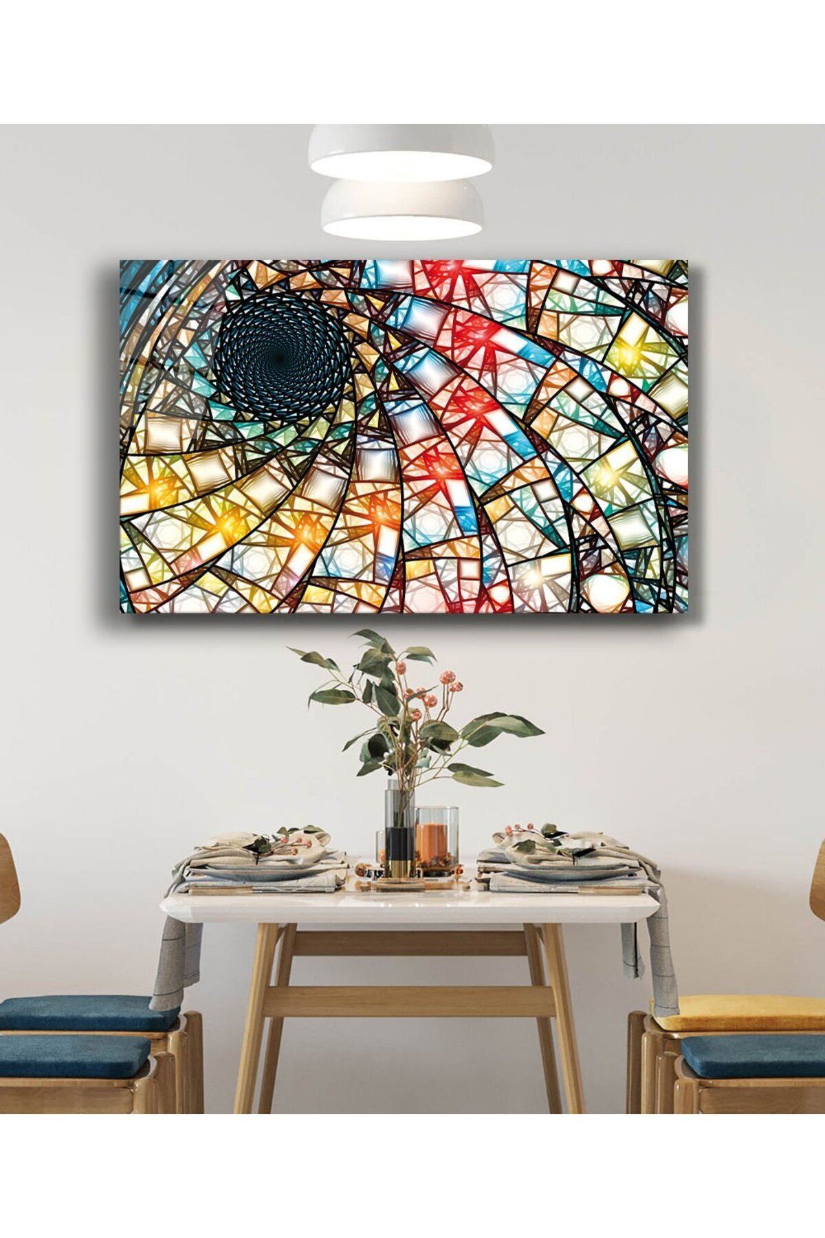 ArtNoia Rengarenk Geometrik Soyut Cam Tablo