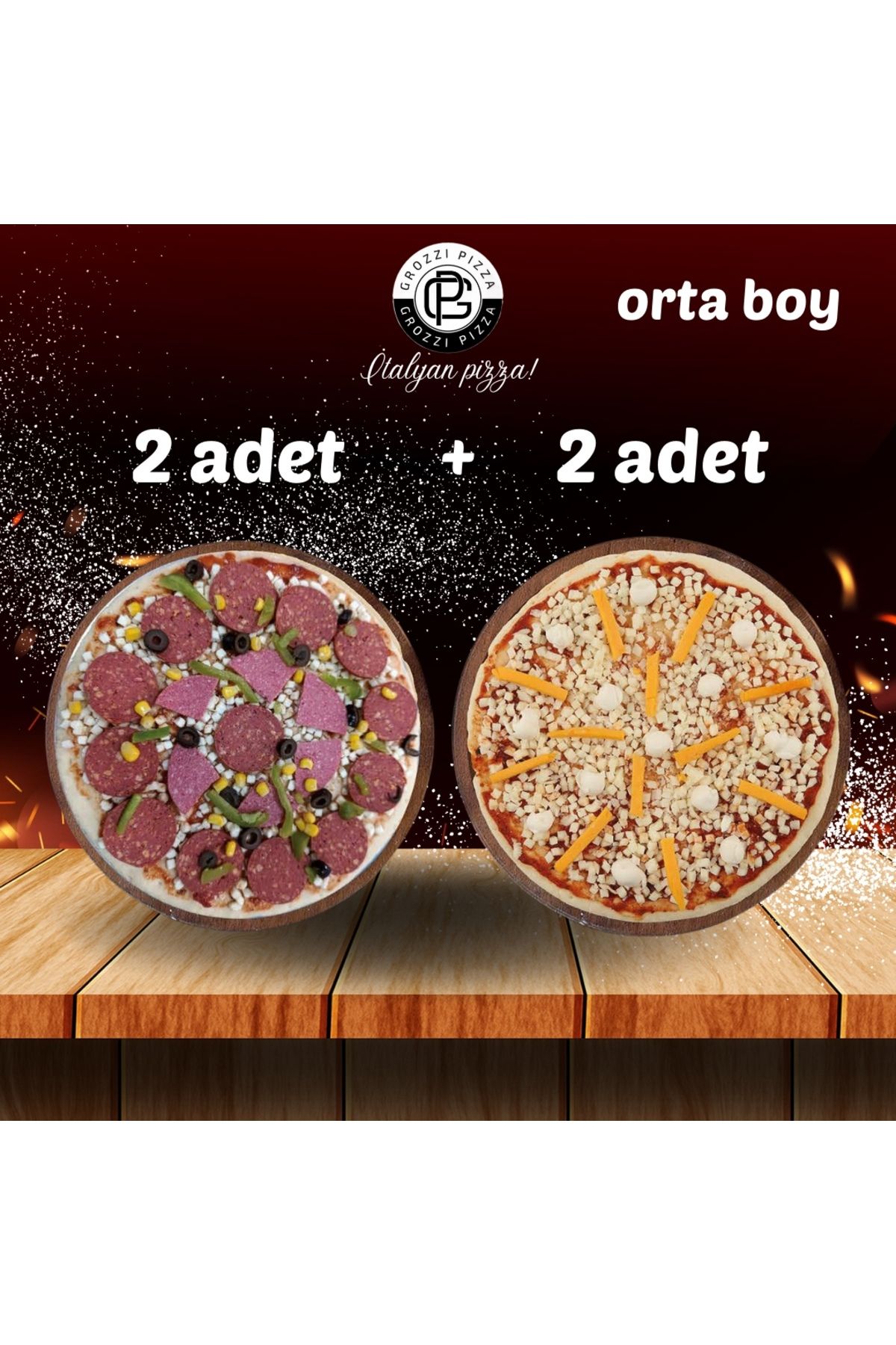 GROZZI Karışık Pizza 2 Adet 385 gram, Üç Peynirli Pizza 2 Adet 345 gram