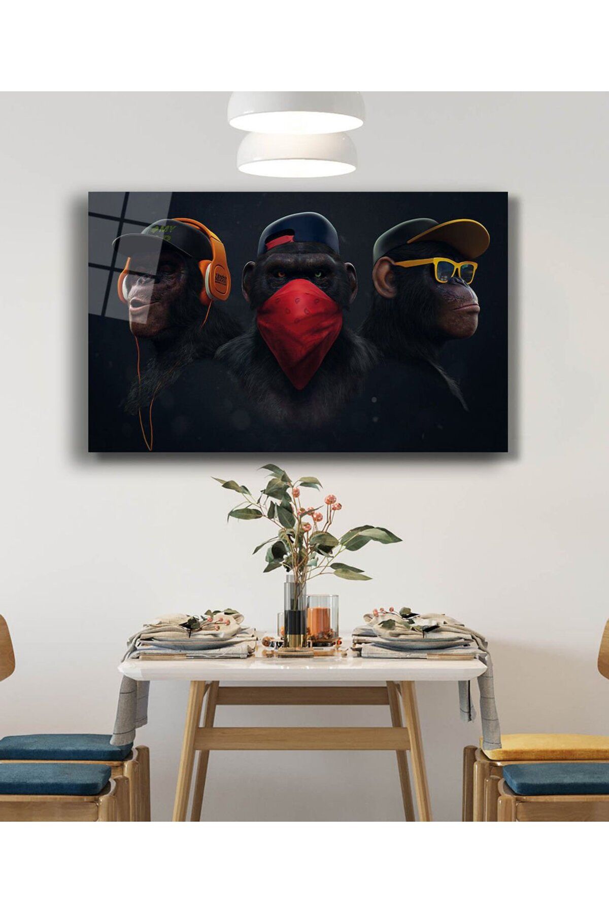 ArtNoia Üç Maymunlar Soyut Cam Tablo