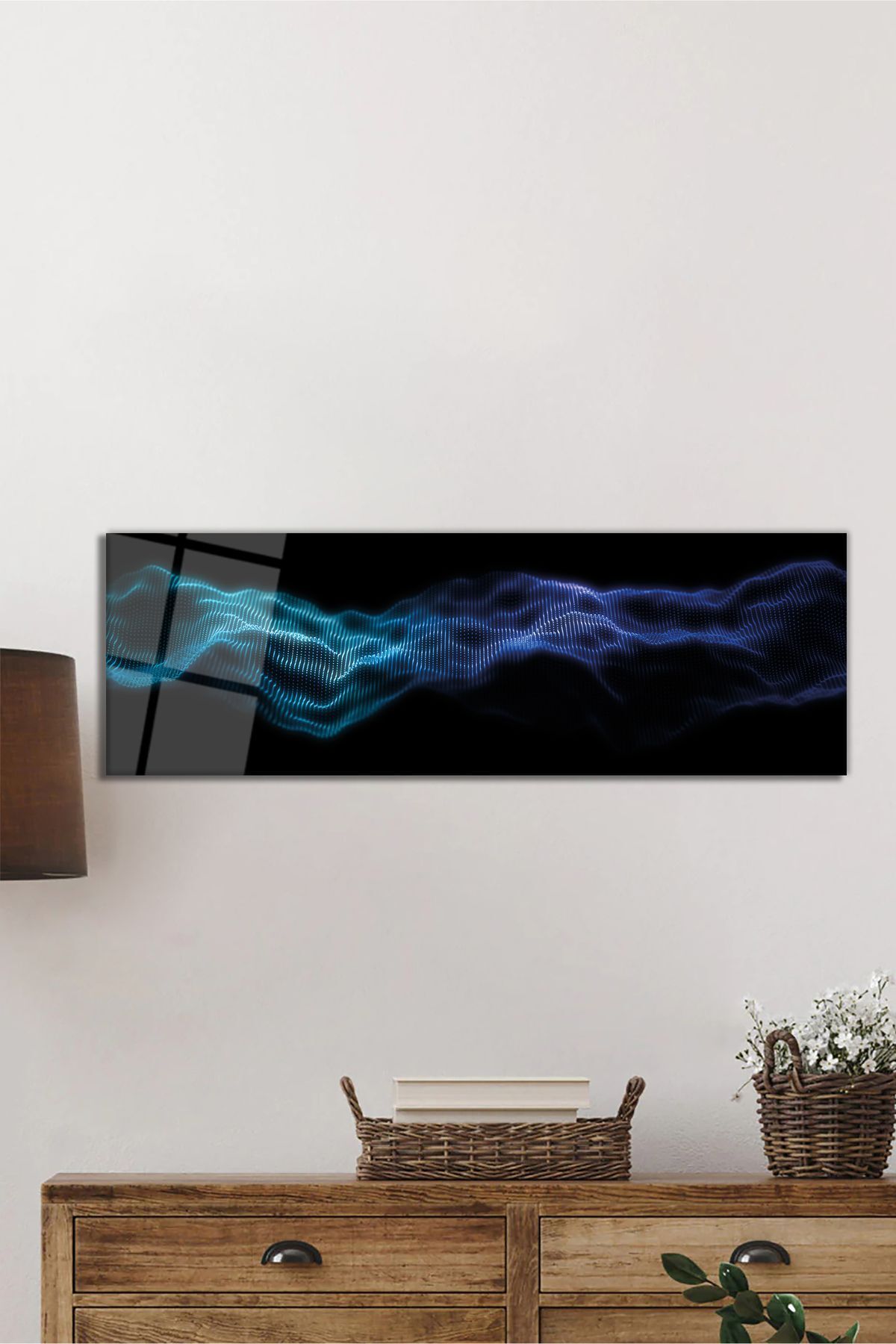 ArtNoia Geometrik Çizgi Dalgası Panorama Cam Tablo