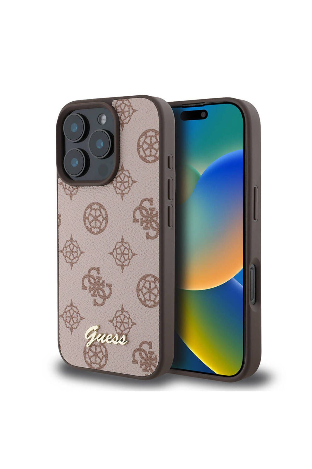 iPhone 16 Pro Max Guess Lisanslı Magsafe Uyumlu Yazı Logolu Peony Kılıf - Kahverengi