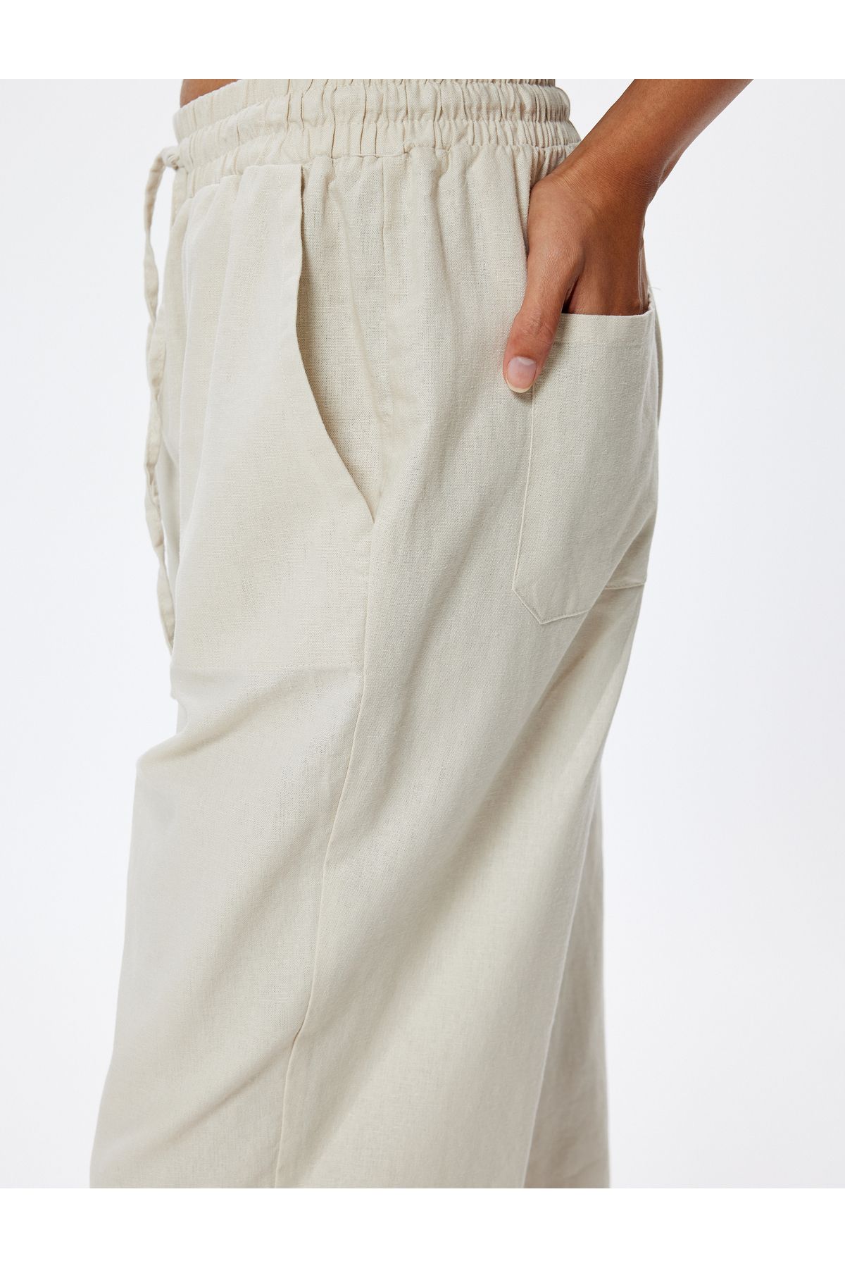 Koton-High Waist Pocket Linen Trousers - Carrot Cut 5