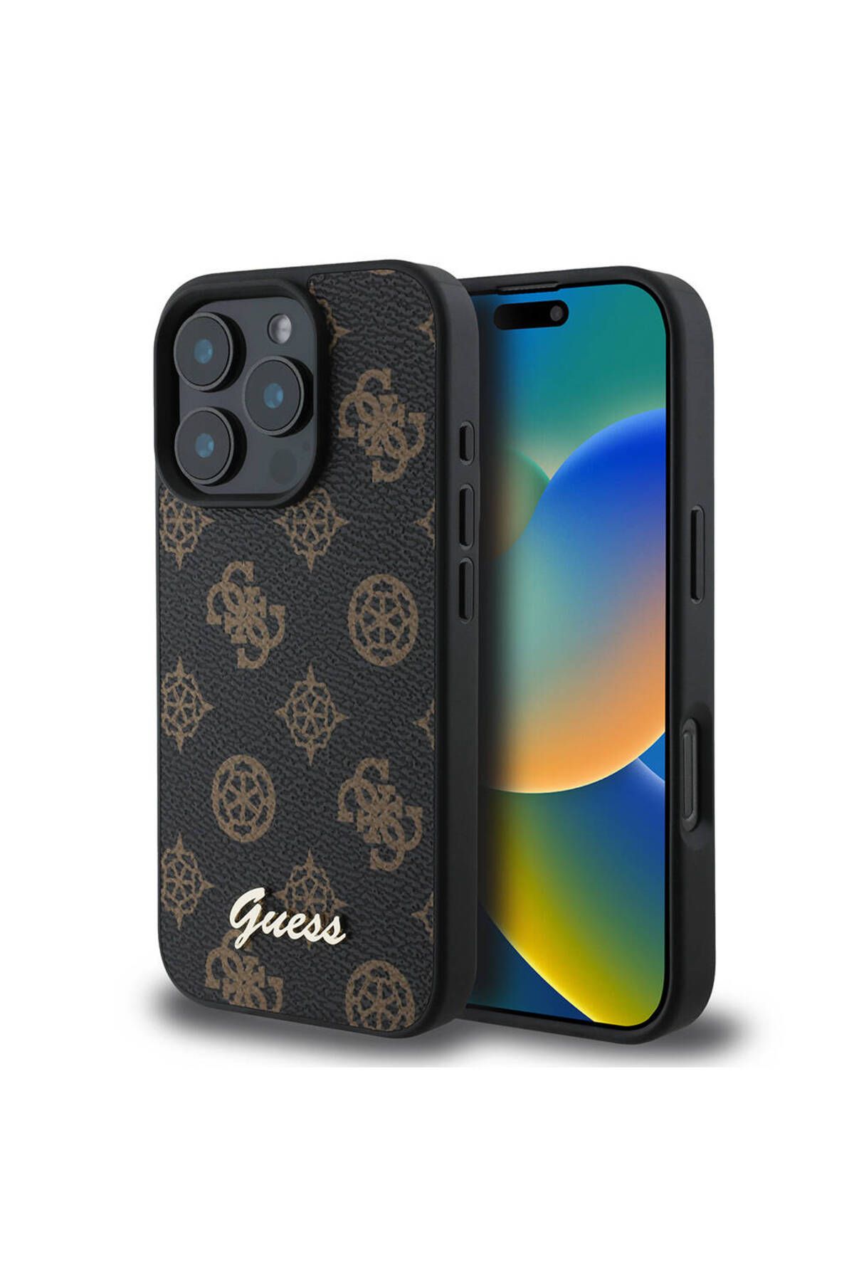 iPhone 16 Pro Max Guess Lisanslı Magsafe Uyumlu Yazı Logolu Peony Kılıf - Siyah