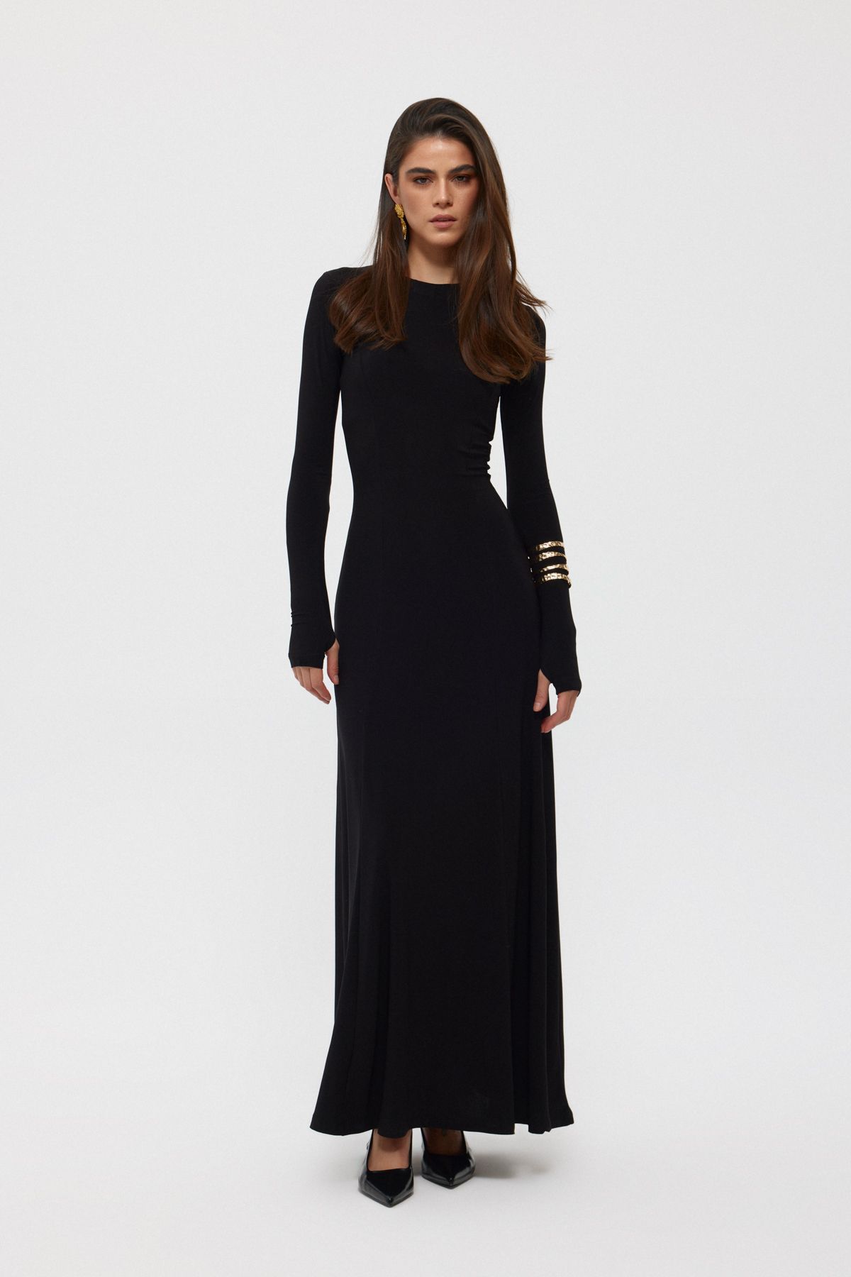 black long sleeve blaivs flared dress