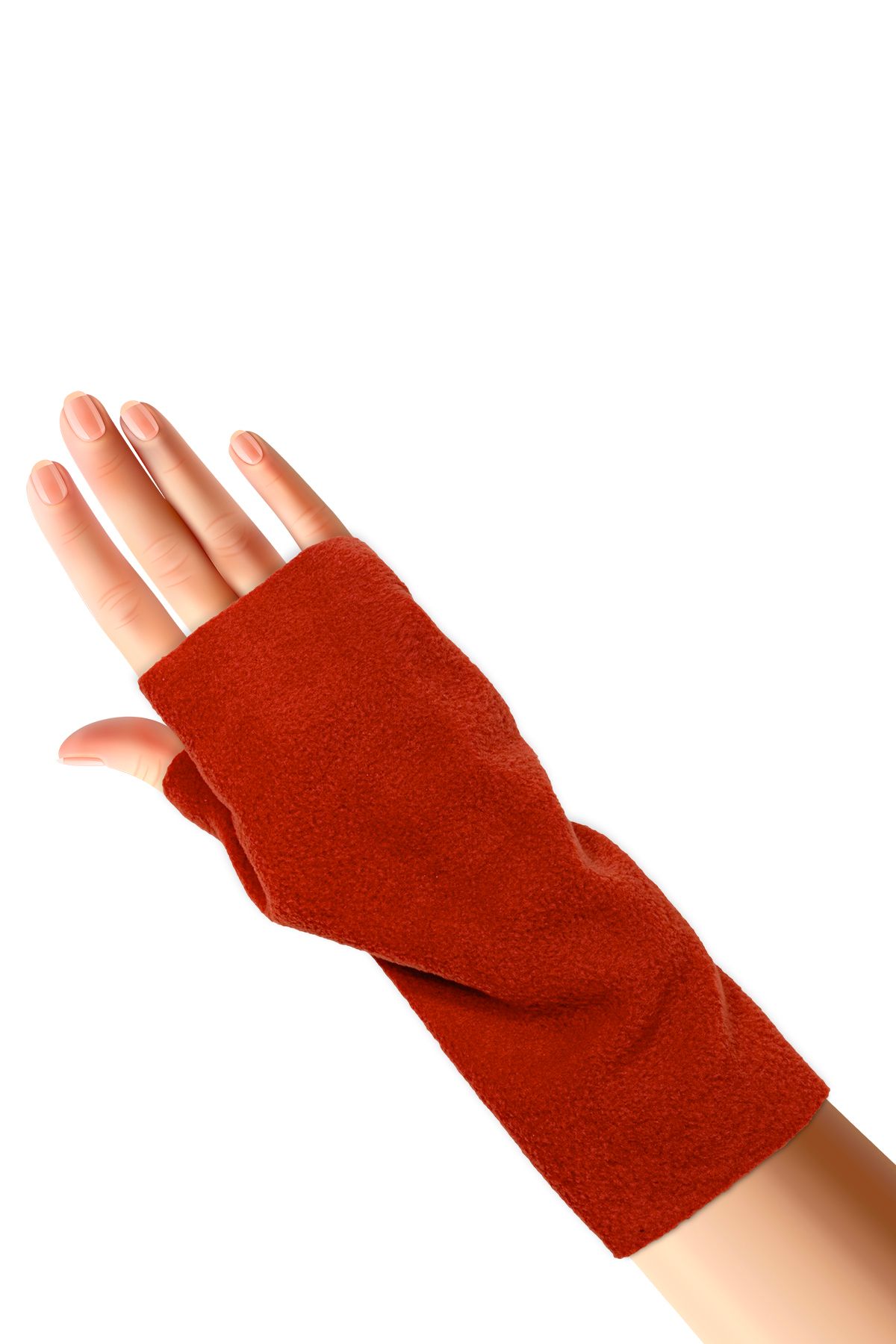 Cottonland-Unisex Wristie Fingerless Fleece Gloves Dark Orange 1