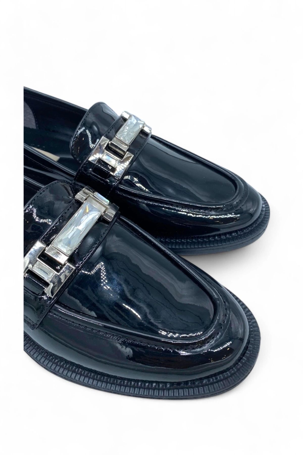 Zeynep Yıldırım-Women's Loafer with Shiny Black Silver Buckle - Sparkle Shine 3