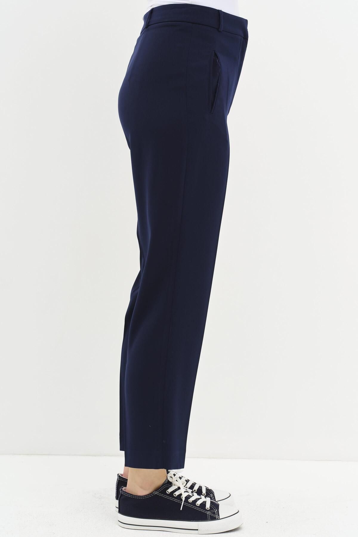 Tuğba-Double Flannel Pocket Trousers - Navy Blue 5