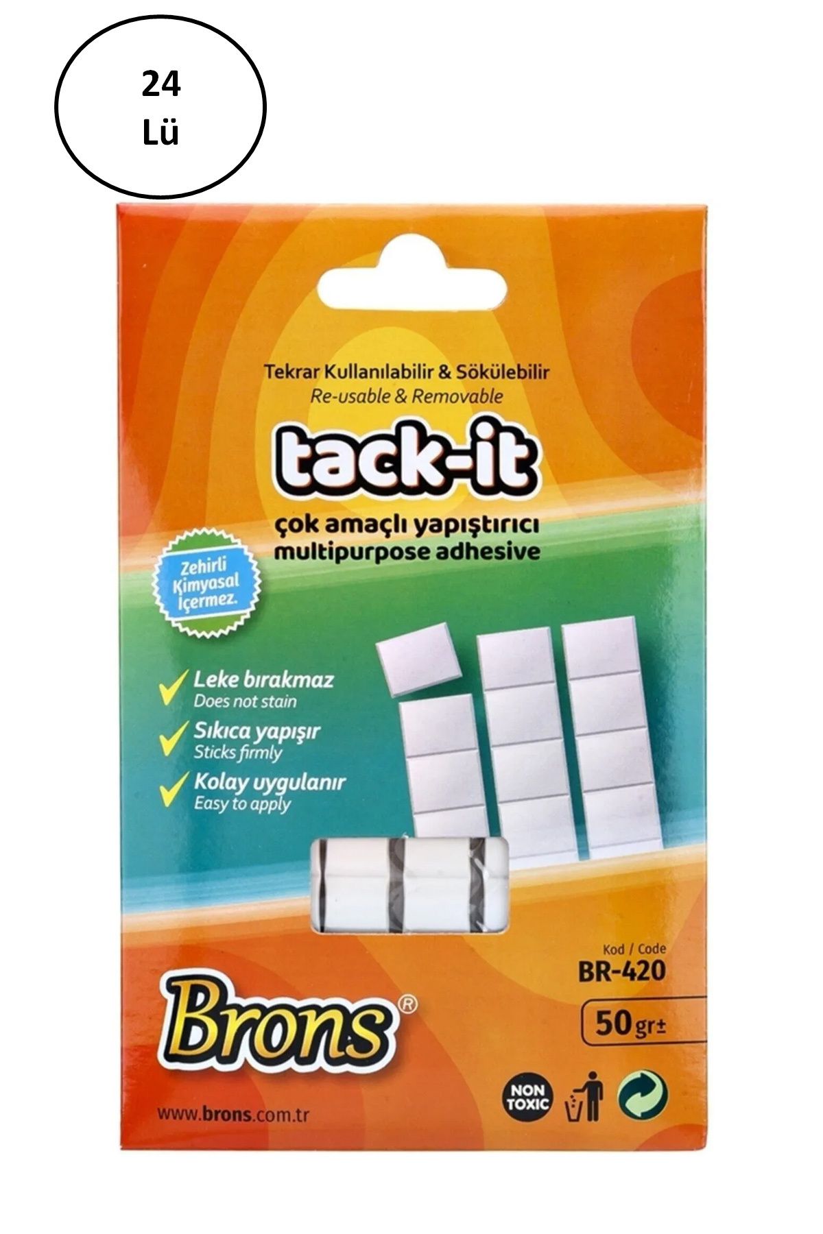 Kapamarka Brons Tack-It Hamur Yapıştırıcı Beyaz 50 Gr. 24'lü