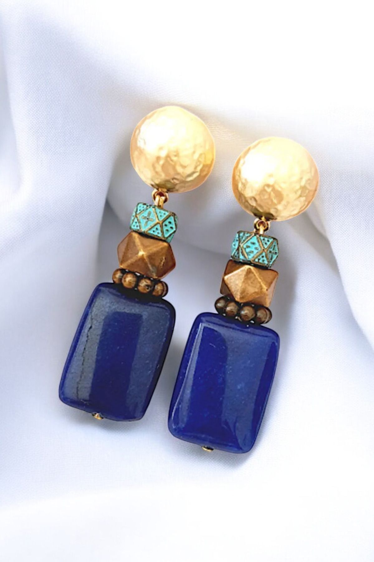 PETEK AKSESUAR-Natural Stone Design Earrings Navy Blue 1