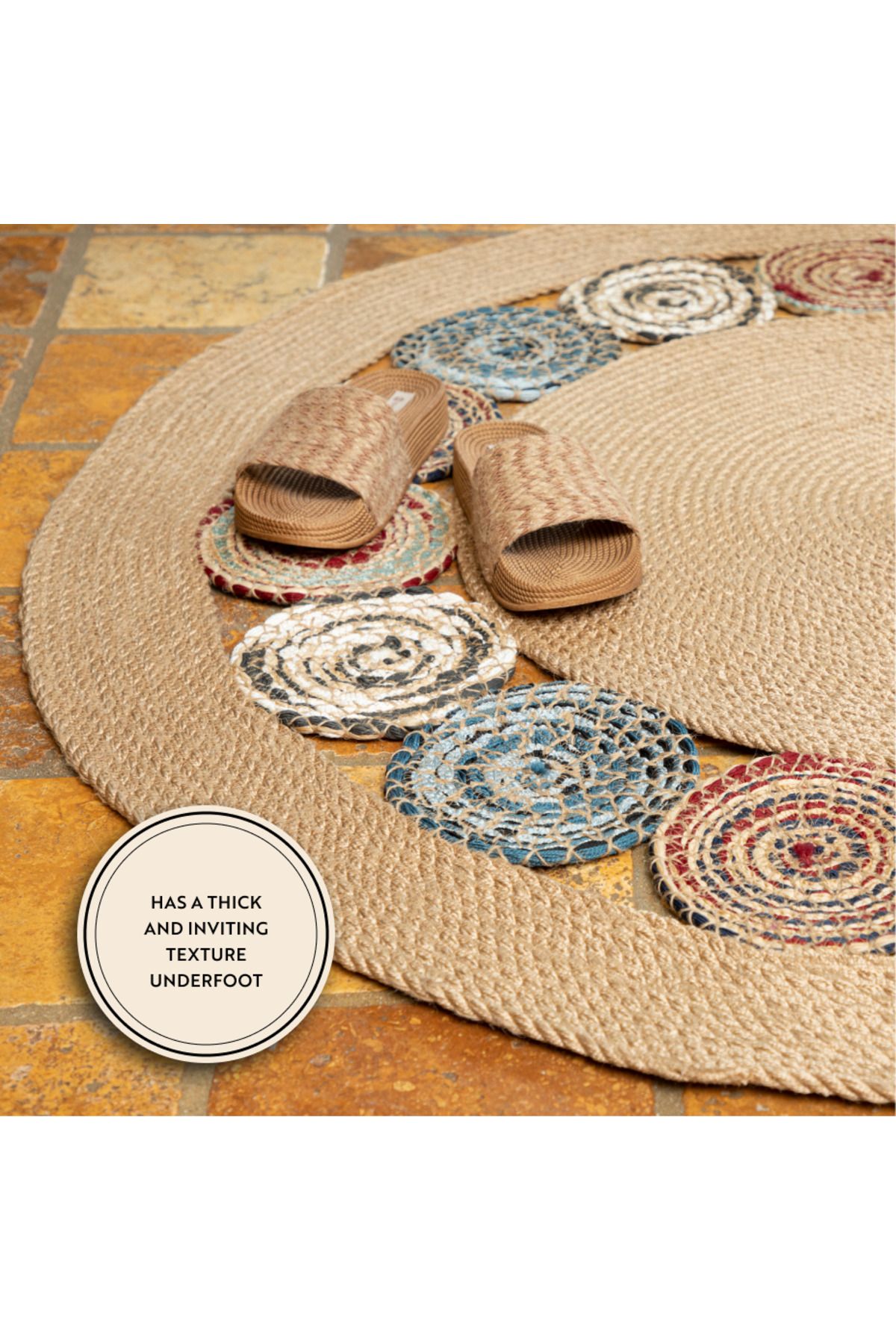 English Home-Juteteppich rund Boho und Ethno Look für Wohnzimmer, Schlafzimmer, Ankleidezimmer, 90x90 cm 4