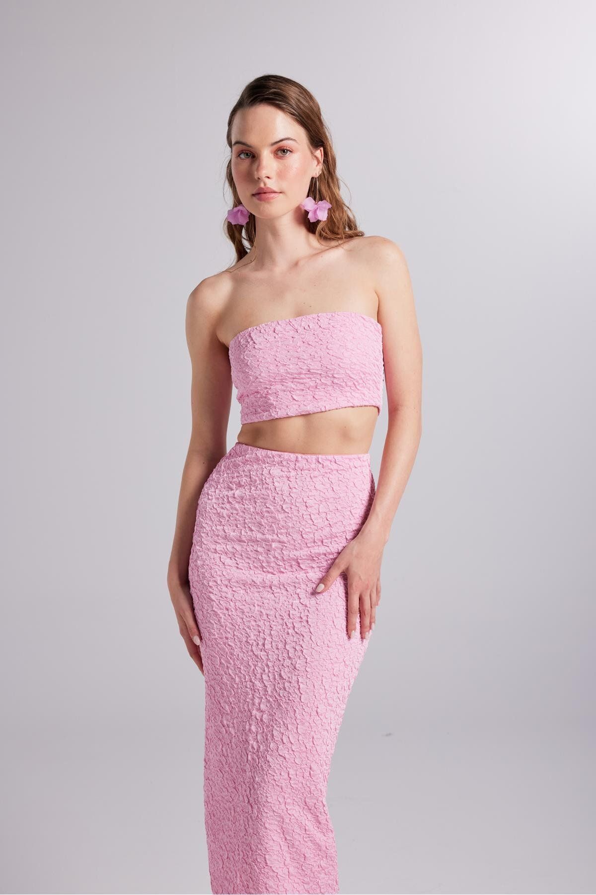 HOLLY LOLLY-Seersucker Skirt Bustier Cushy Set Pink 4