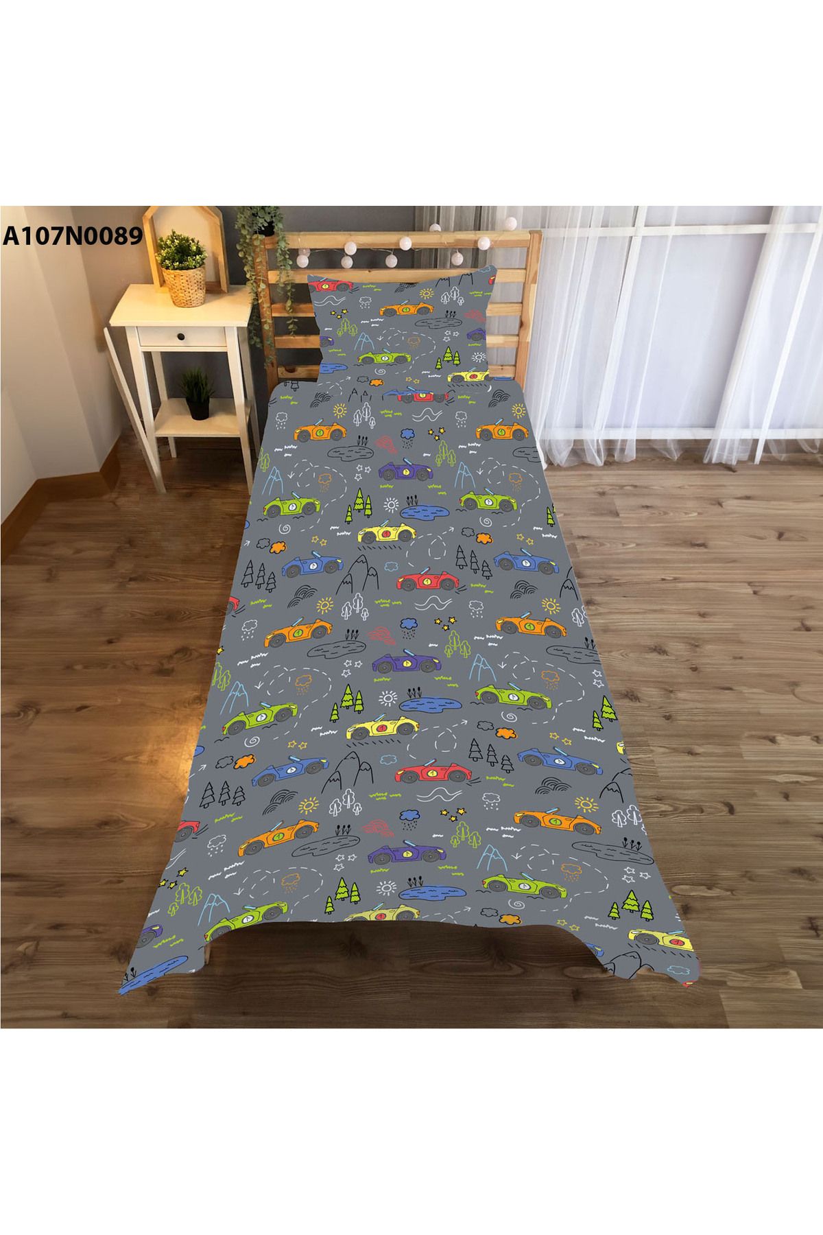 A2ZTR-Children's and Baby's Room with Race Car (Curtain, Bed Cover, Carpet, Wall Clock, Pillow and Cover Cover) 3