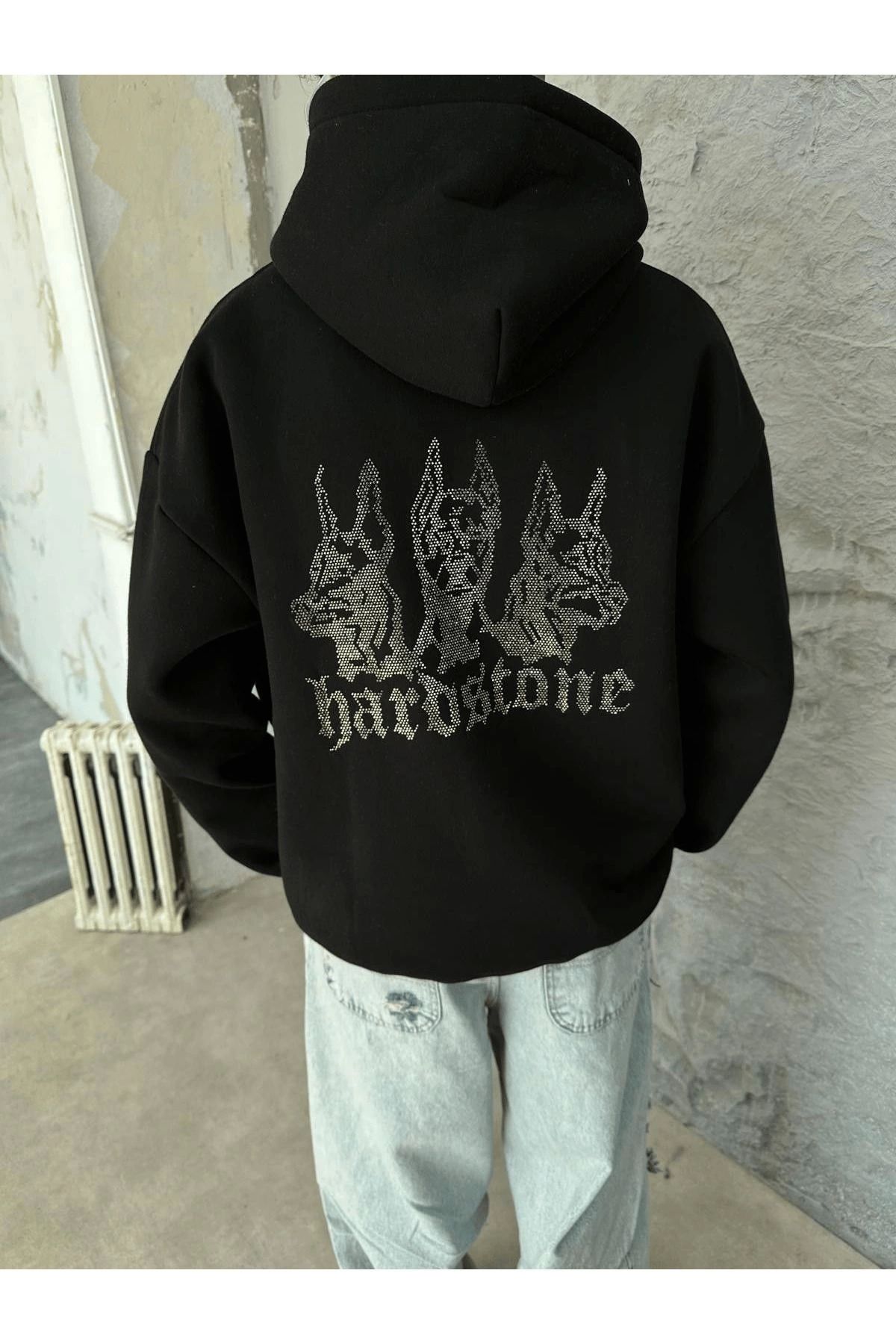 Violon-Hardstone Stone Detailed Hoodie Oversize Sweatshirt 4