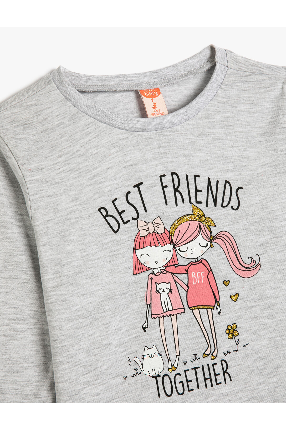 Koton Tişört Uzun Kollu Bisiklet Yaka Baskı Detaylı Pamuklu fotoğrafı 3 (önizleme)