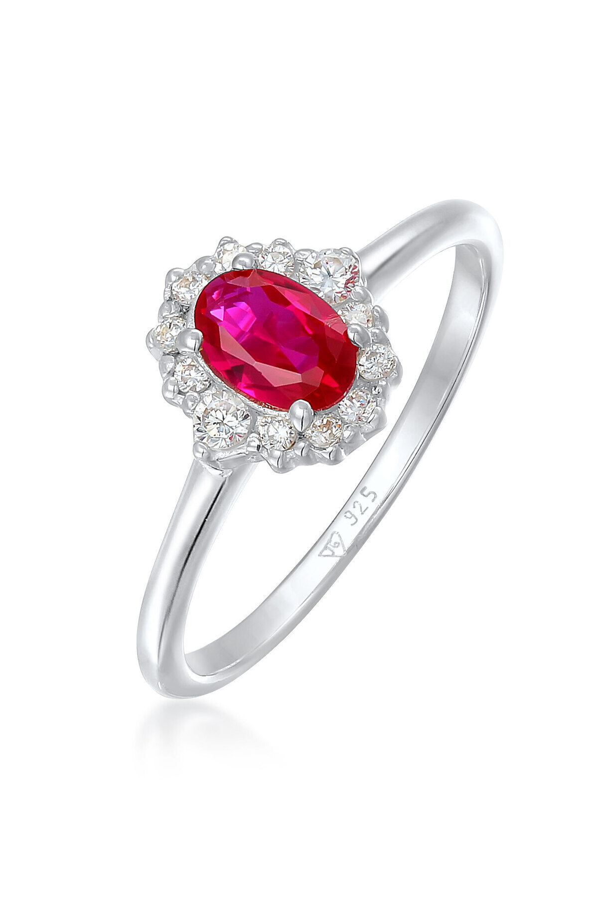 ELLI-Ring Damen Cocktail Oval Elegant mit synth. Rubin und Zirkonia in 925 Sterling Silber 1