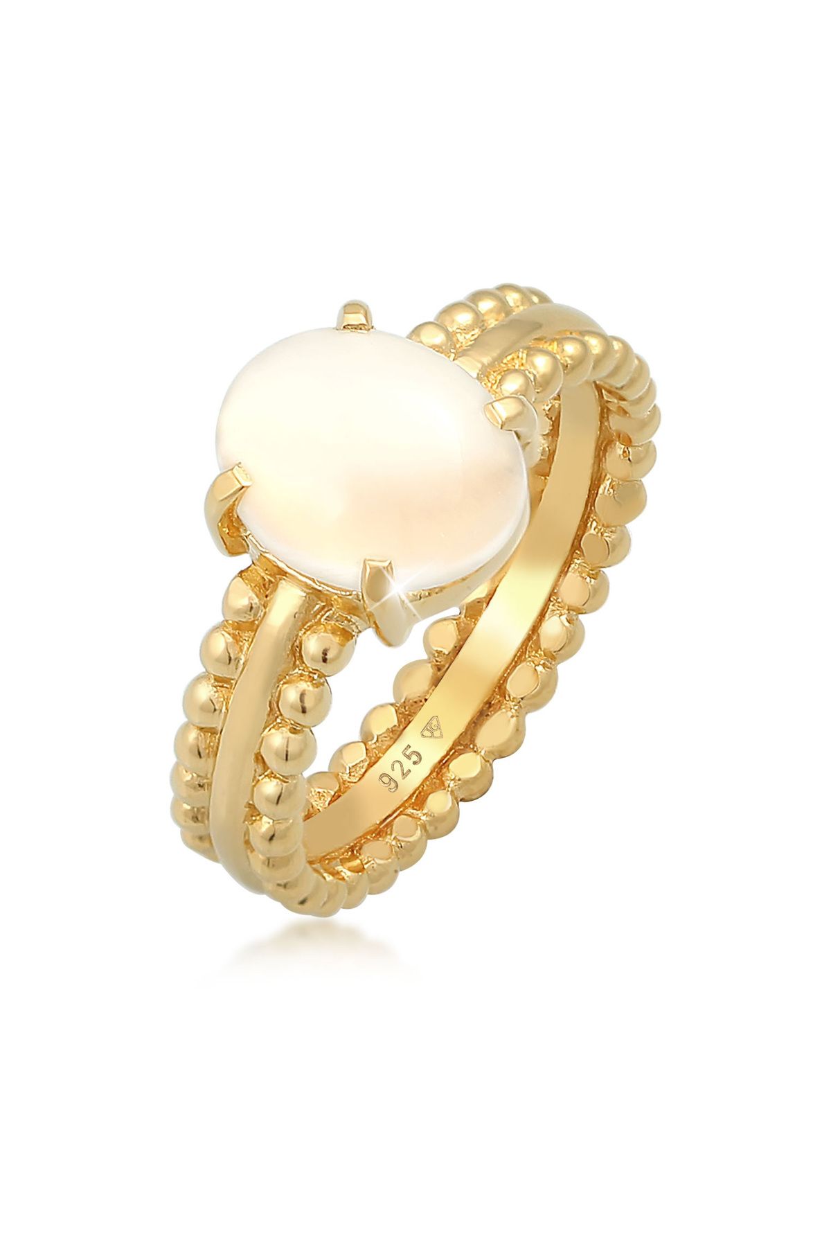 ELLI Ring – Glamour Trend Blogger, Ovaler Mondstein, 925er Sterlingsilber, Vergoldet für Damen - 54