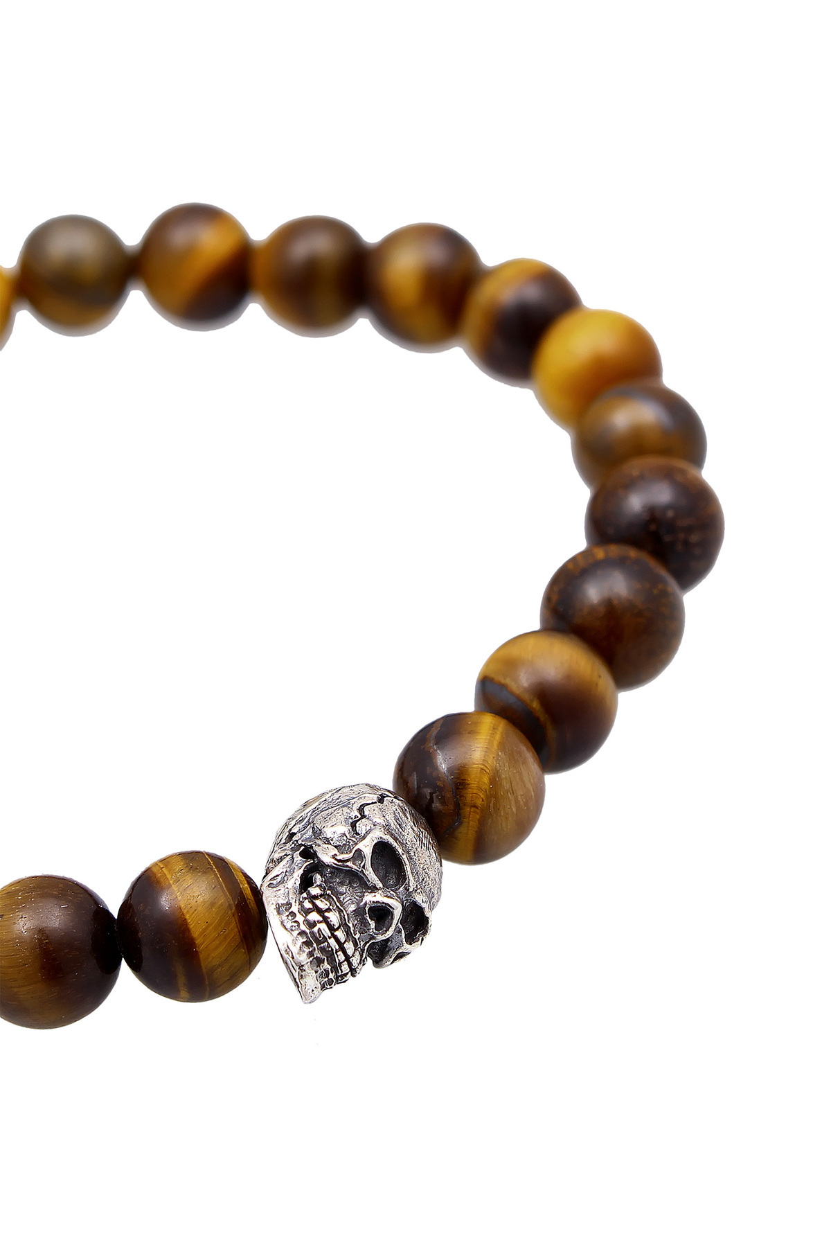 KUZZOI-Armband Herren Totenkopf Symbol mit Tigerauge Perlen in 925 Sterling Silber 3