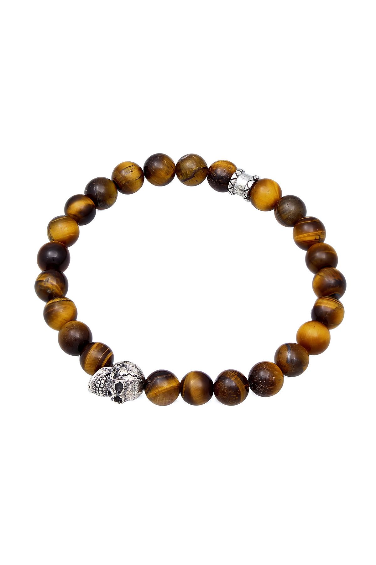 KUZZOI-Armband Herren Totenkopf Symbol mit Tigerauge Perlen in 925 Sterling Silber 2