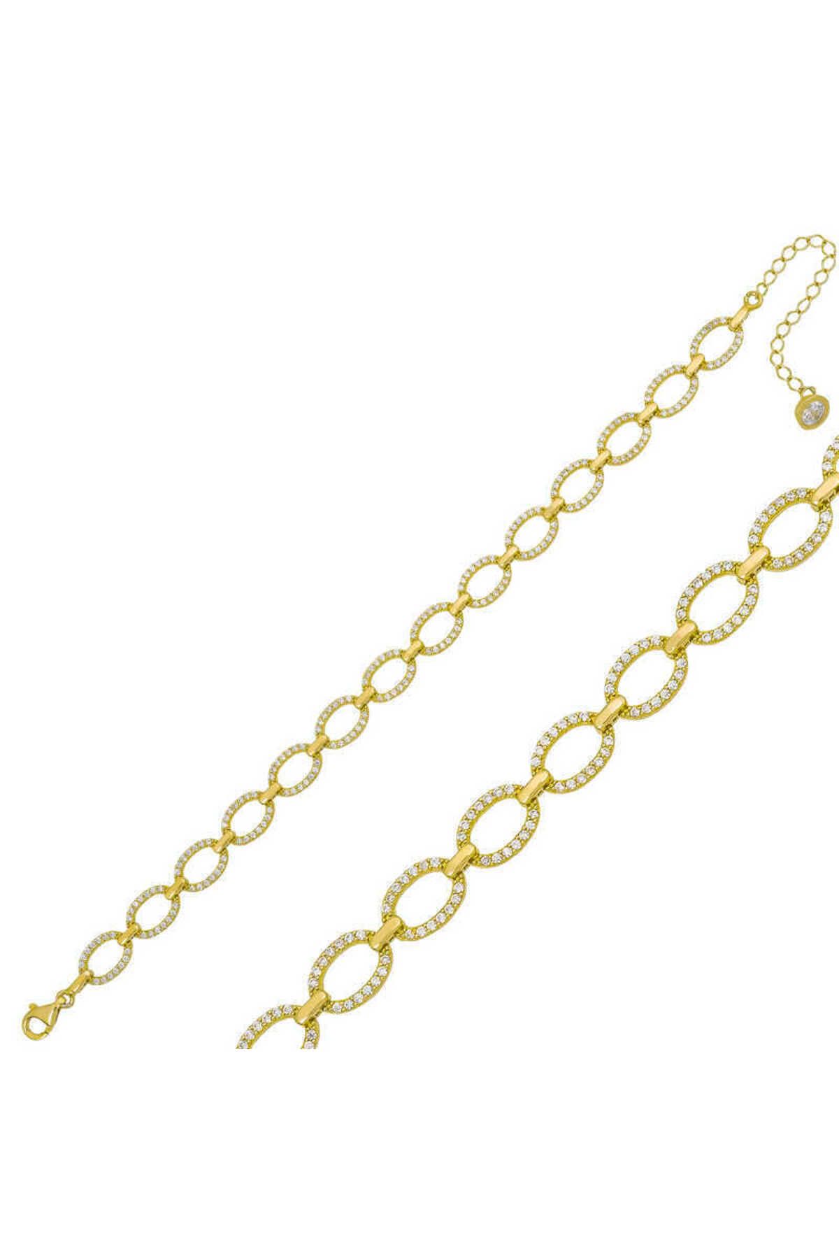 SANSERA 925 Ayar Gümüş Gold Oval Taşlı Bileklik