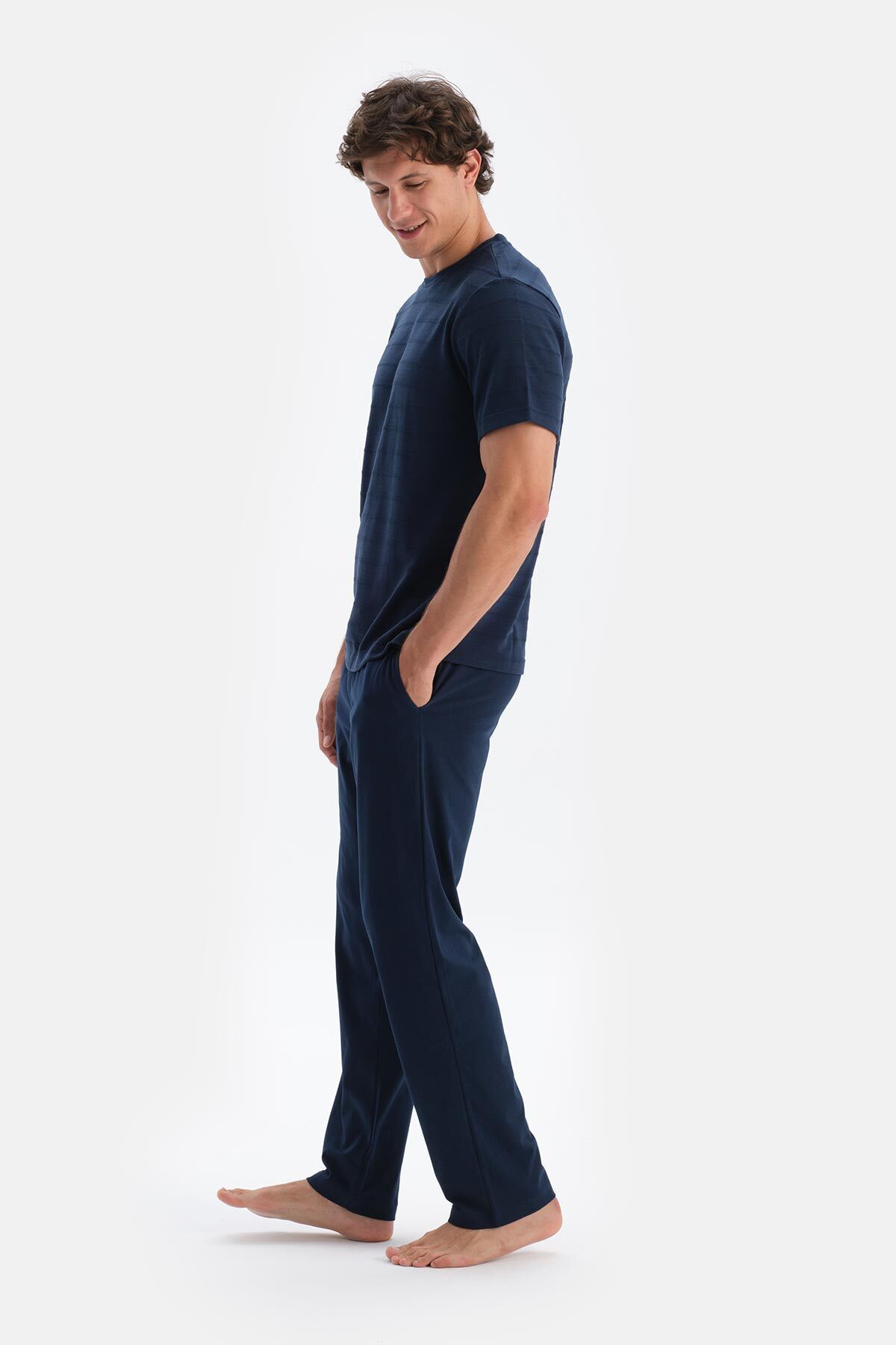 Dagi-Navy Blue Men's O Neck Pajama Set 3