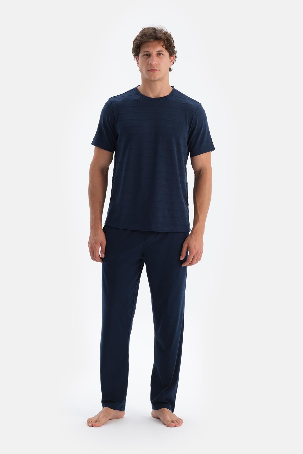 Dagi-Navy Blue Men's O Neck Pajama Set 4