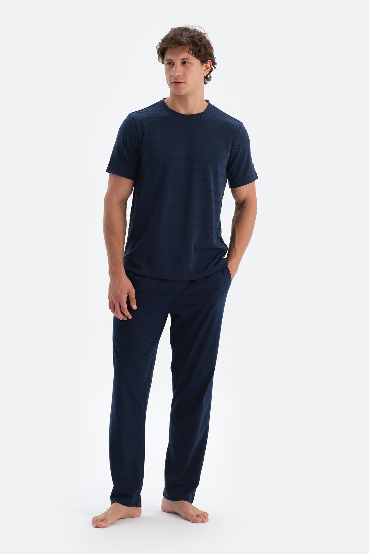 Dagi-Navy Blue Men's O Neck Pajama Set 1