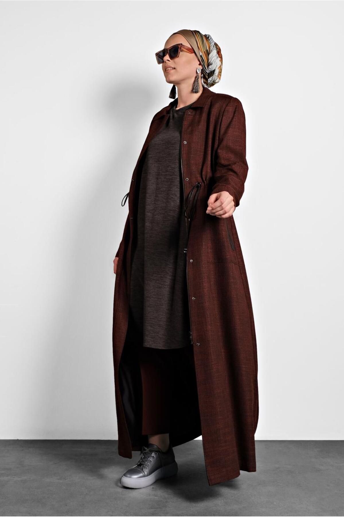 مانتوی بلند پوشیده نارنجی زنانه ZIPPERED 1355 پنهان آلوینا Alvina