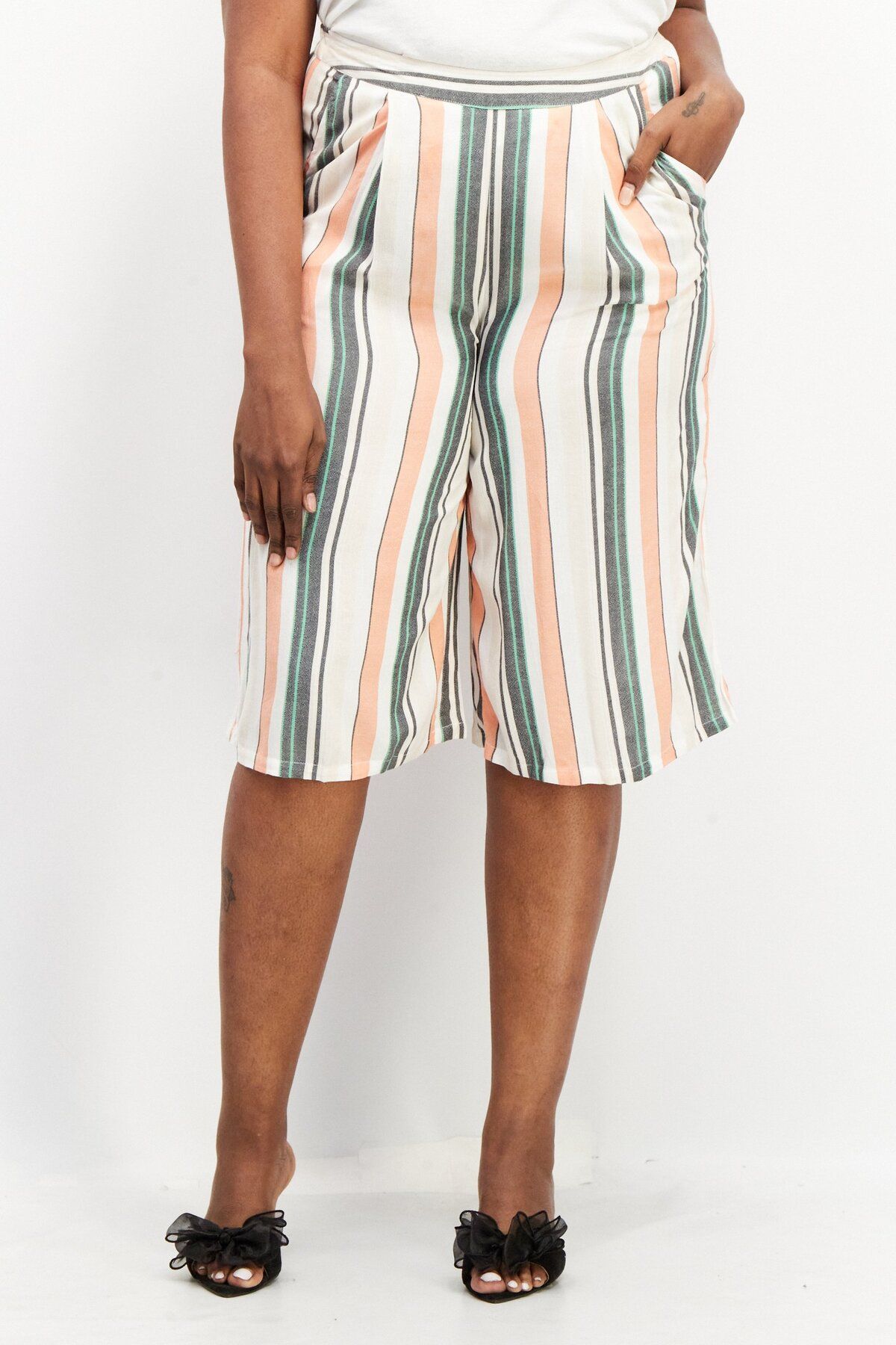 Asos Design-Women Regular Fit Stripe Tokong Pants, Cream Combo 1