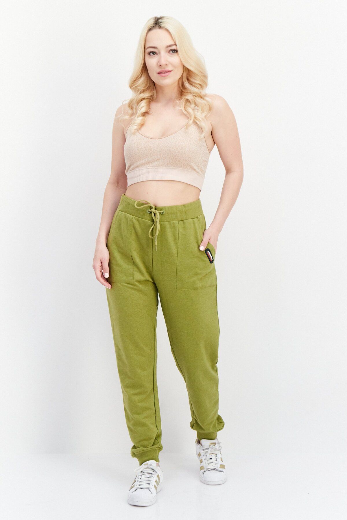 Nautica-Women Drawstring Brand Logo Jogger Pants, Green 4