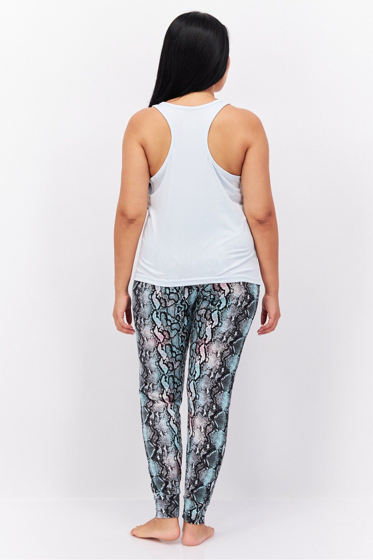 Bcbgeneration-Women 2 Pieces Plain Top And Snake Skin Leggings, Sky Blue 4