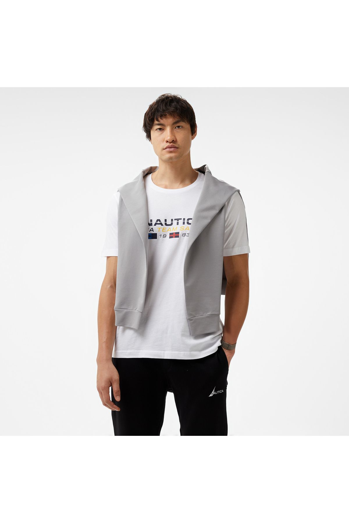 Nautica Erkek Beyaz Standart Fit Kısa Kollu Baskılı T-shirt