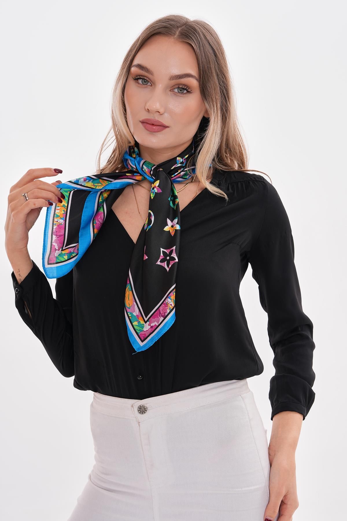 Axesoire-15267 Star Patterned Blue Bandana Scarf 70X70 cm 4
