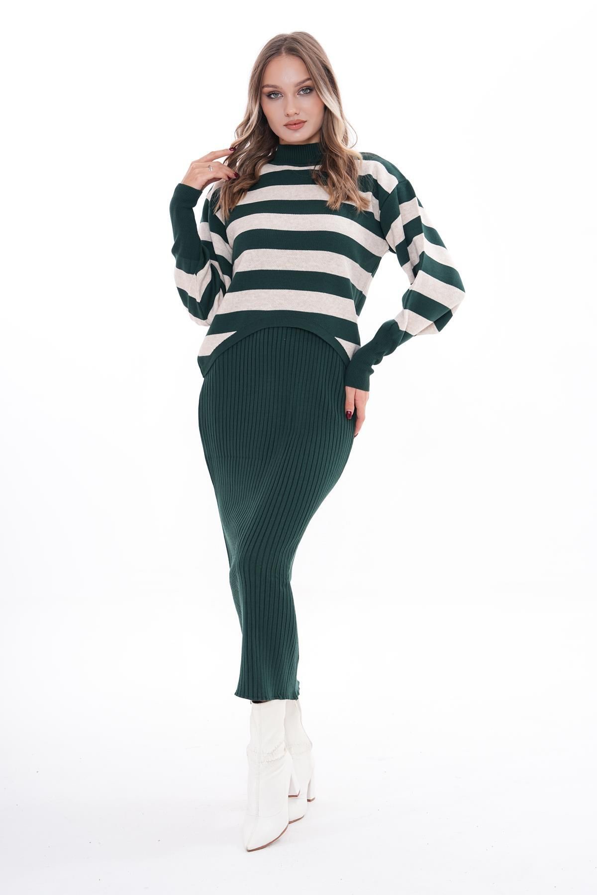 ŞİMAL-Striped Knitwear Women's Set 245022   - Knitted Set of Two 1