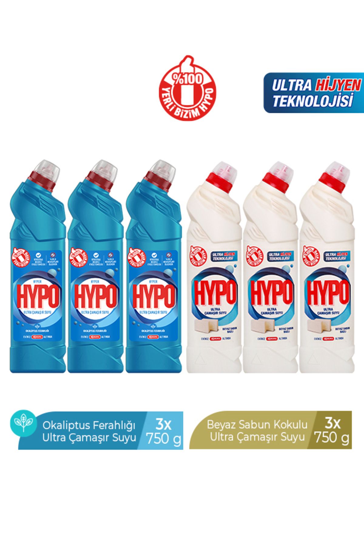 Hyper Hypo ULTRA ÇAMAŞIR SUYU 3 OKALİPTUS VE 3 BEYAZ SABUN 750 GR X 6 ADET