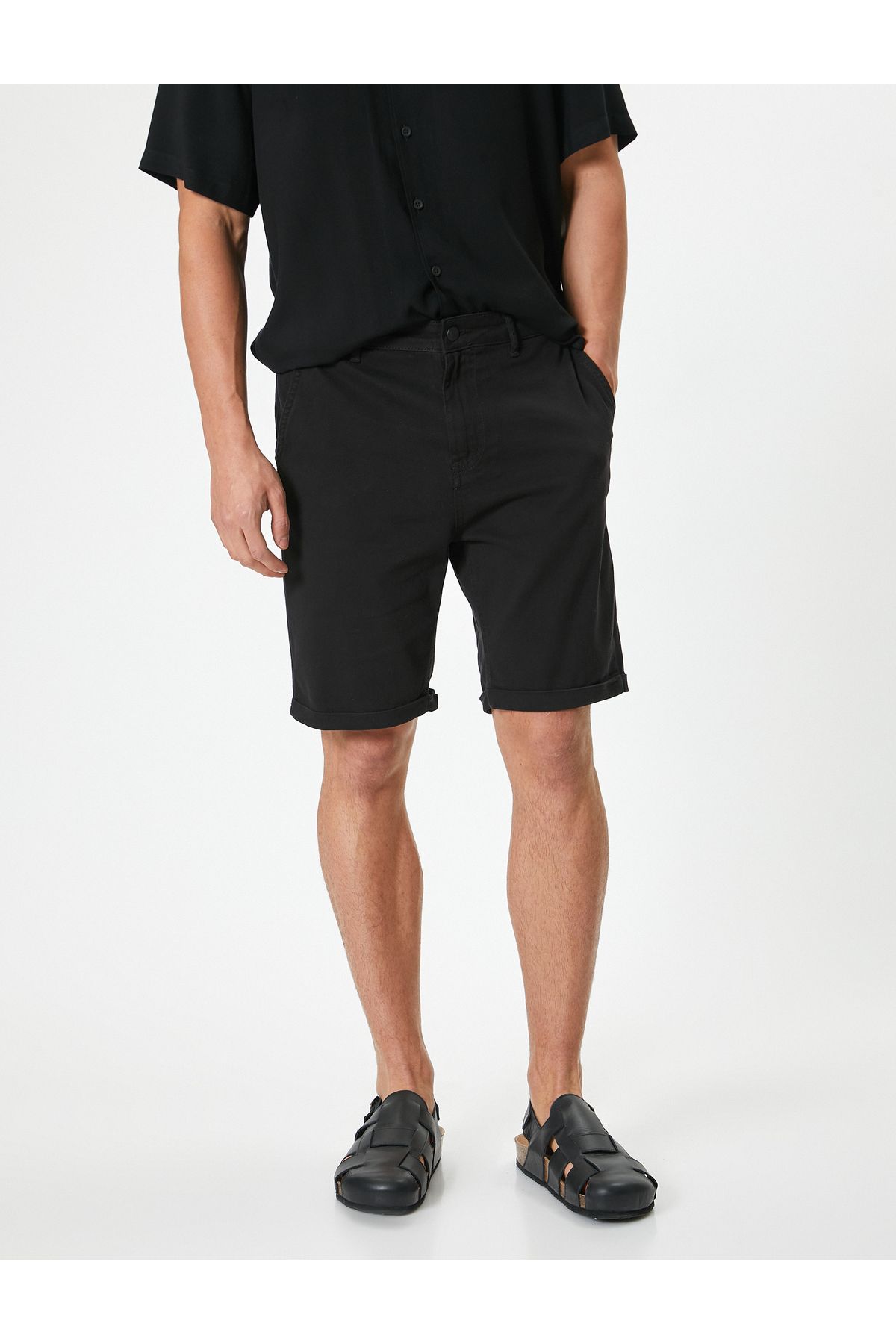 Koton-Chino Fabric Slim Fit Shorts - Buttoned Pocket Layered Leg 3