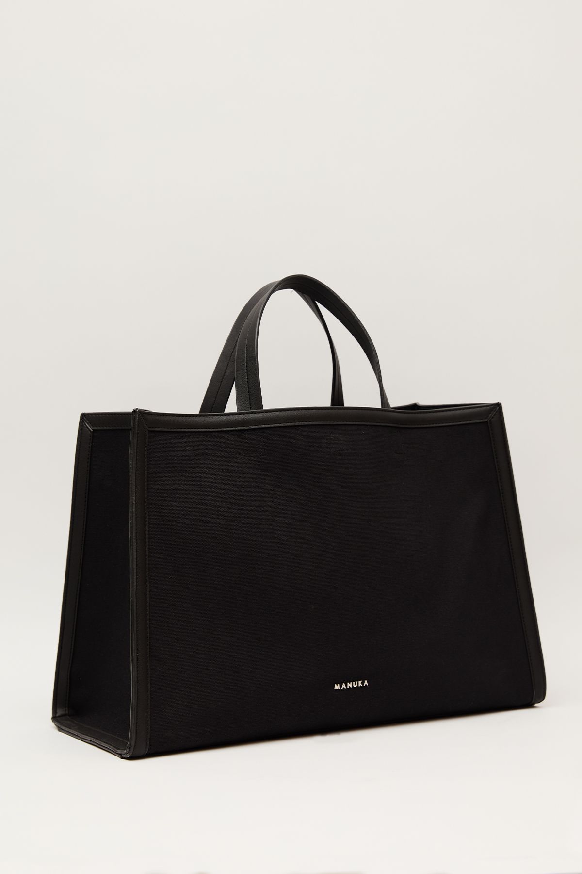 Manuka-Schwarze Canvas-Shopper-Tasche – Leder-Detail 4