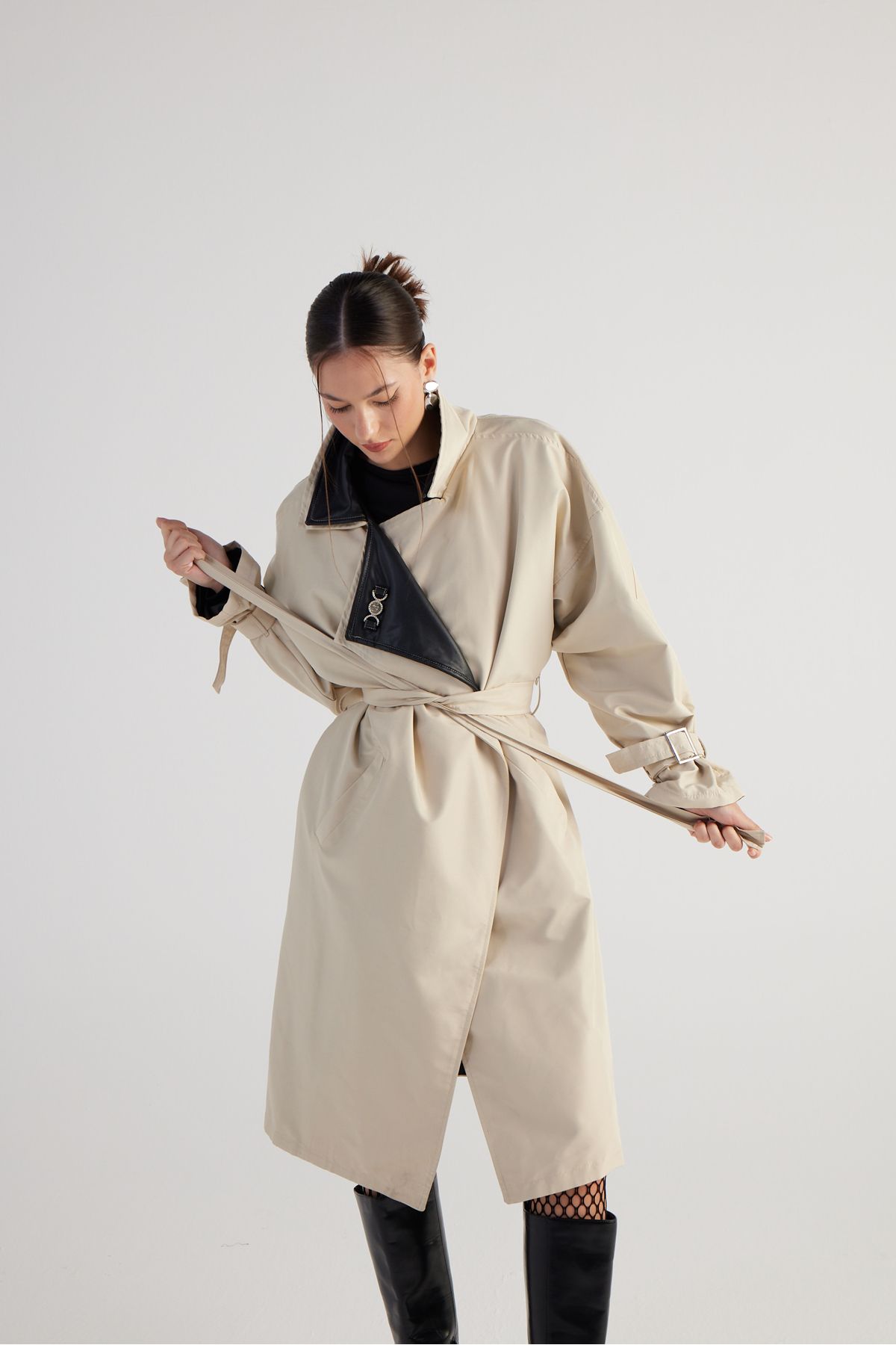 HOLLY LOLLY-Maxi Length Belted Cloak Trenchcoat Beige 3