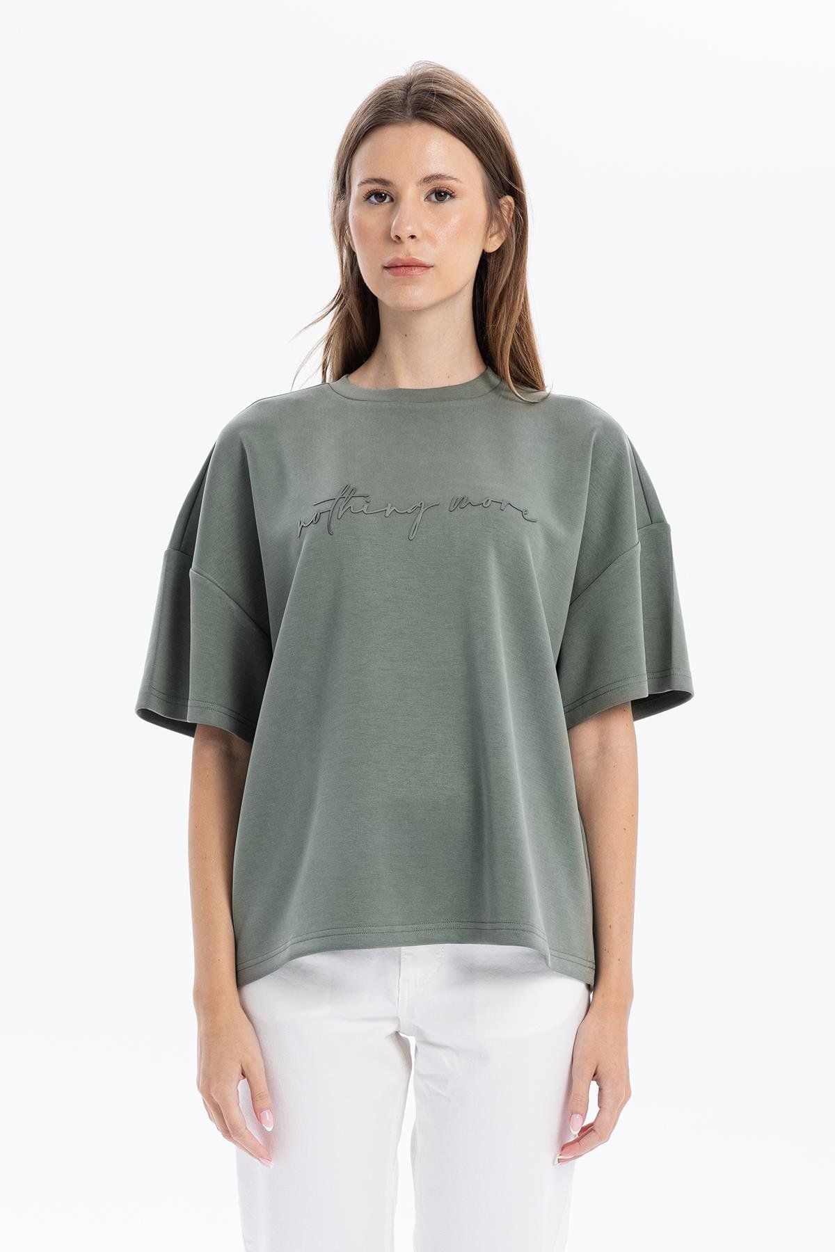 GMG FIRENZE-Crew Neck Oversize Emboss Printed Women's T-Shirt 1