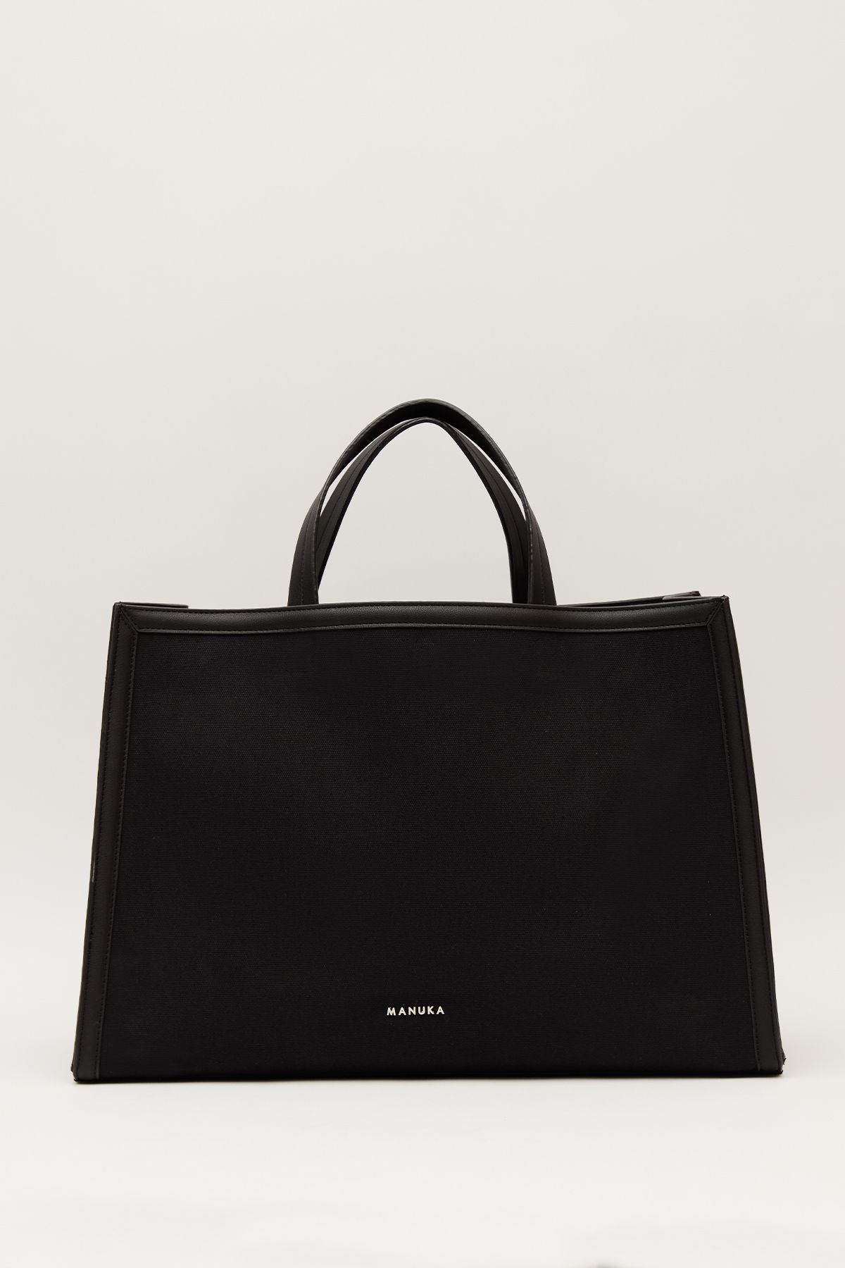 Manuka-Schwarze Canvas-Shopper-Tasche – Leder-Detail 2