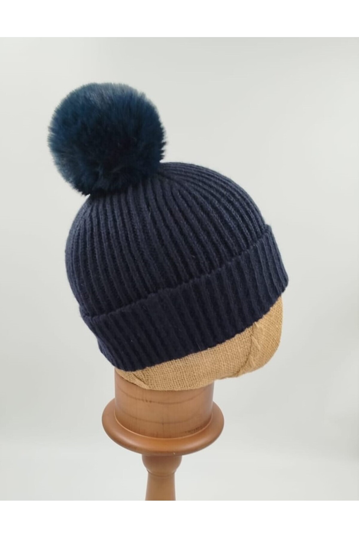 Braided Folded Pompom Beanie